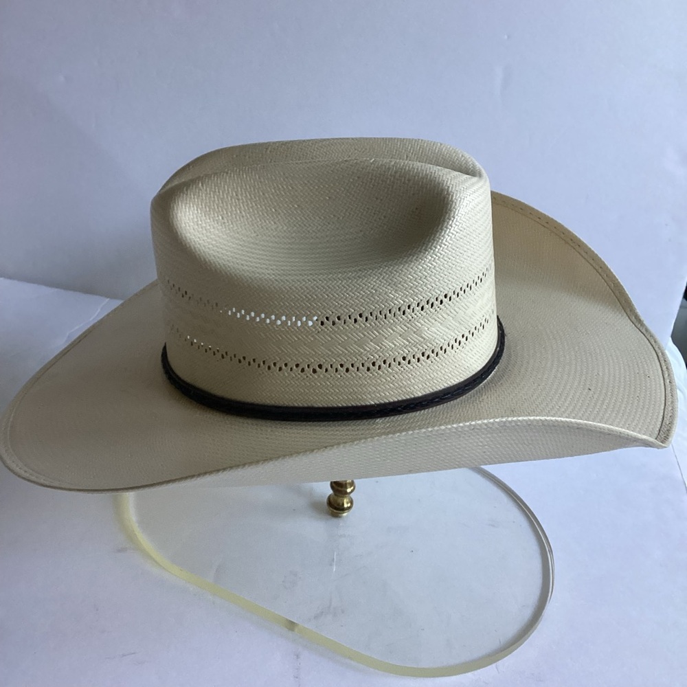 Larry Mahan 10X Straw Cowboy Hat Ivory Vented Crown Milano Hat Co Size 7 1/8 - Picture 3 of 16